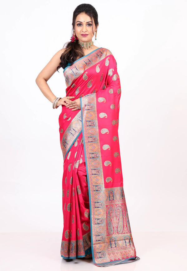 Rani Pink Kani Silk Saree with Blouse Piece - Adi Akshoy & co.