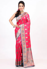 Rani Pink Kani Silk Saree with Blouse Piece - Adi Akshoy & co.