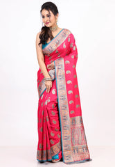 Rani Pink Kani Silk Saree with Blouse Piece - Adi Akshoy & co.