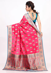Rani Pink Kani Silk Saree with Blouse Piece - Adi Akshoy & co.