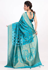 Feroza Blue Katan Silk Saree with Blouse Piece