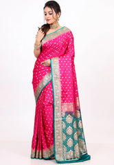 Rani Pink Wedding Banarasi Silk Saree with Blouse Piece - Adi Akshoy & co.