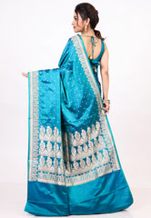 Feroza Blue Mashru Silk Saree with Blouse Piece - Adi Akshoy & co.