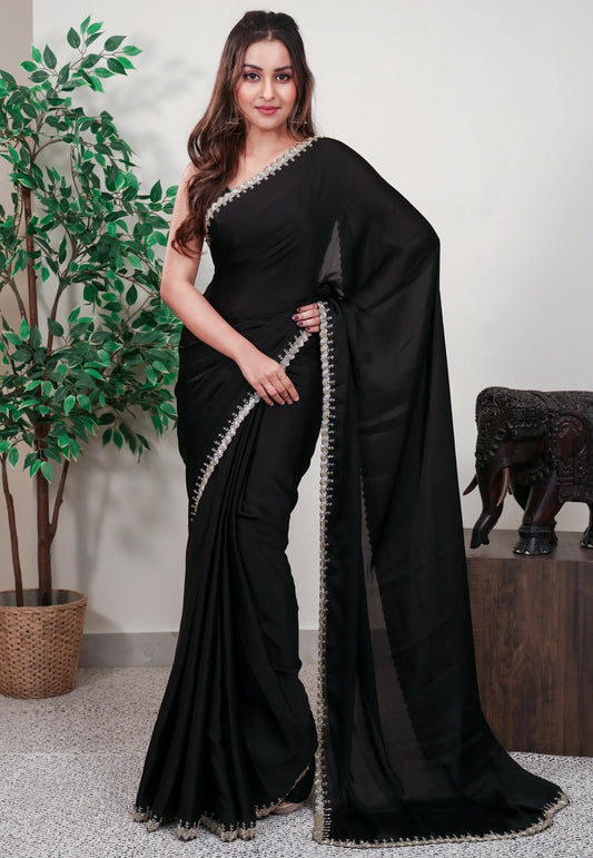 Black Embroidery Saree with Blouse Piece