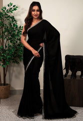 Black Embroidery Saree with Blouse Piece