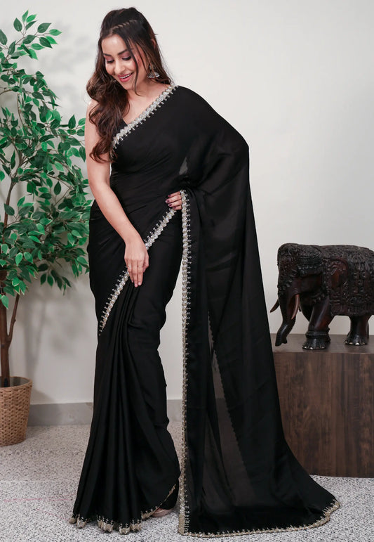 Black Embroidery Saree with Blouse Piece