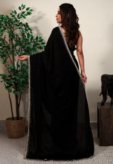 Black Embroidery Saree with Blouse Piece