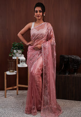 Peach Tissue with Hand Embroidery work Saree with Blouse Piece