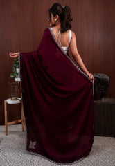 Magenta with Sequin Embroidery work Saree with Blouse Piece