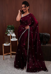 Magenta with sequin Embroidery work Saree with Blouse Piece