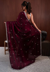 Magenta with sequin Embroidery work Saree with Blouse Piece