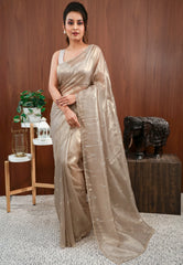 Golden Tissue with sequin Embroidery work Saree with Blouse Piece