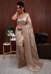 Golden Tissue with sequin Embroidery work Saree with Blouse Piece