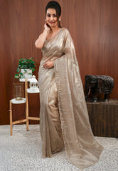 Golden Tissue with sequin Embroidery work Saree with Blouse Piece