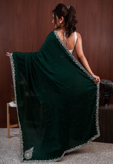 Bottle Green with sequin Embroidery work Saree with Blouse Piece