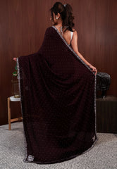 Garnet Embroidery Saree with Blouse Piece