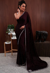 Garnet Embroidery Saree with Blouse Piece