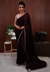 Garnet Embroidery Saree with Blouse Piece