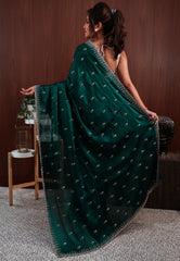 Rama Green Embroidery Saree with Blouse Piece