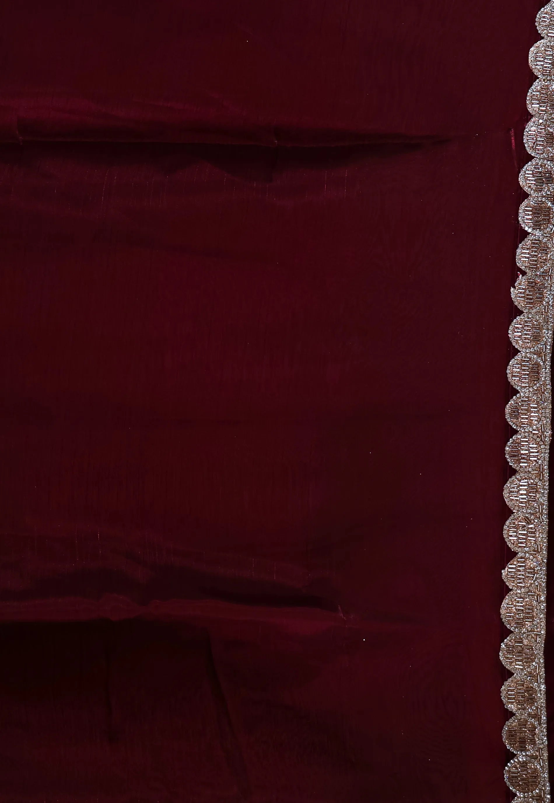 Maroon Tissue Embroidery Saree with Blouse Piece