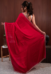 Red Embroidery Saree with Blouse Piece