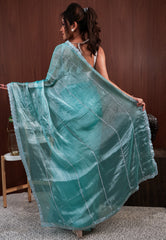 Sea Green Tissue Embroidery Saree with Blouse Piece