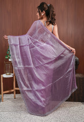 Mauve Tissue Embroidery Saree with Blouse Piece