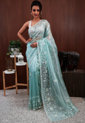 Sea Green Embroidery Saree with Blouse Piece