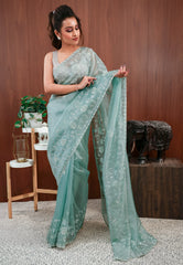 Sea Green Embroidery Saree with Blouse Piece