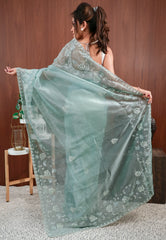 Sea Green Embroidery Saree with Blouse Piece