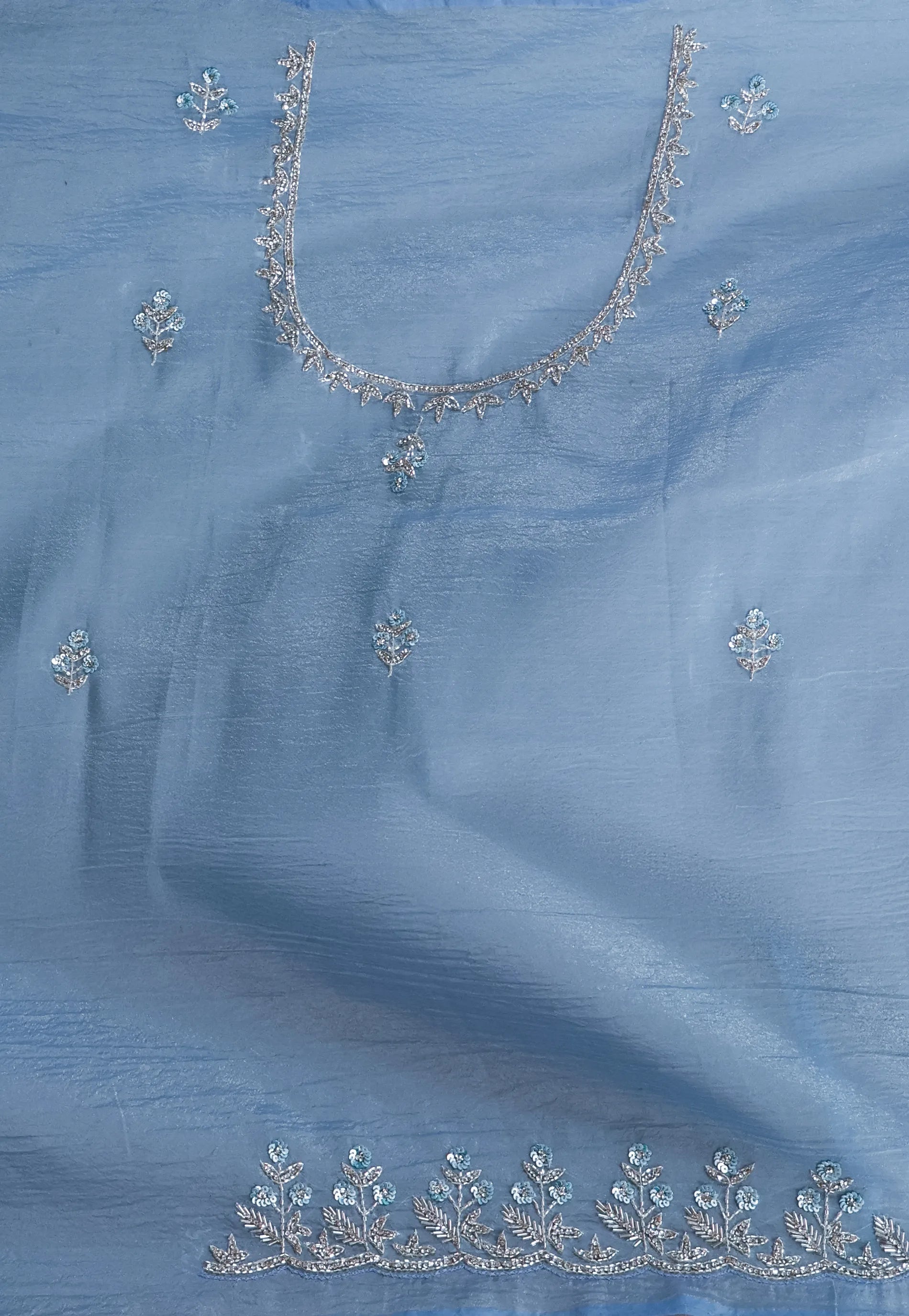 Blue Tissue with Embroidery work Saree with Blouse Piece