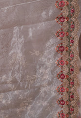 Off White Organza with Resham and sequin Embroidery work Saree with Blouse Piece