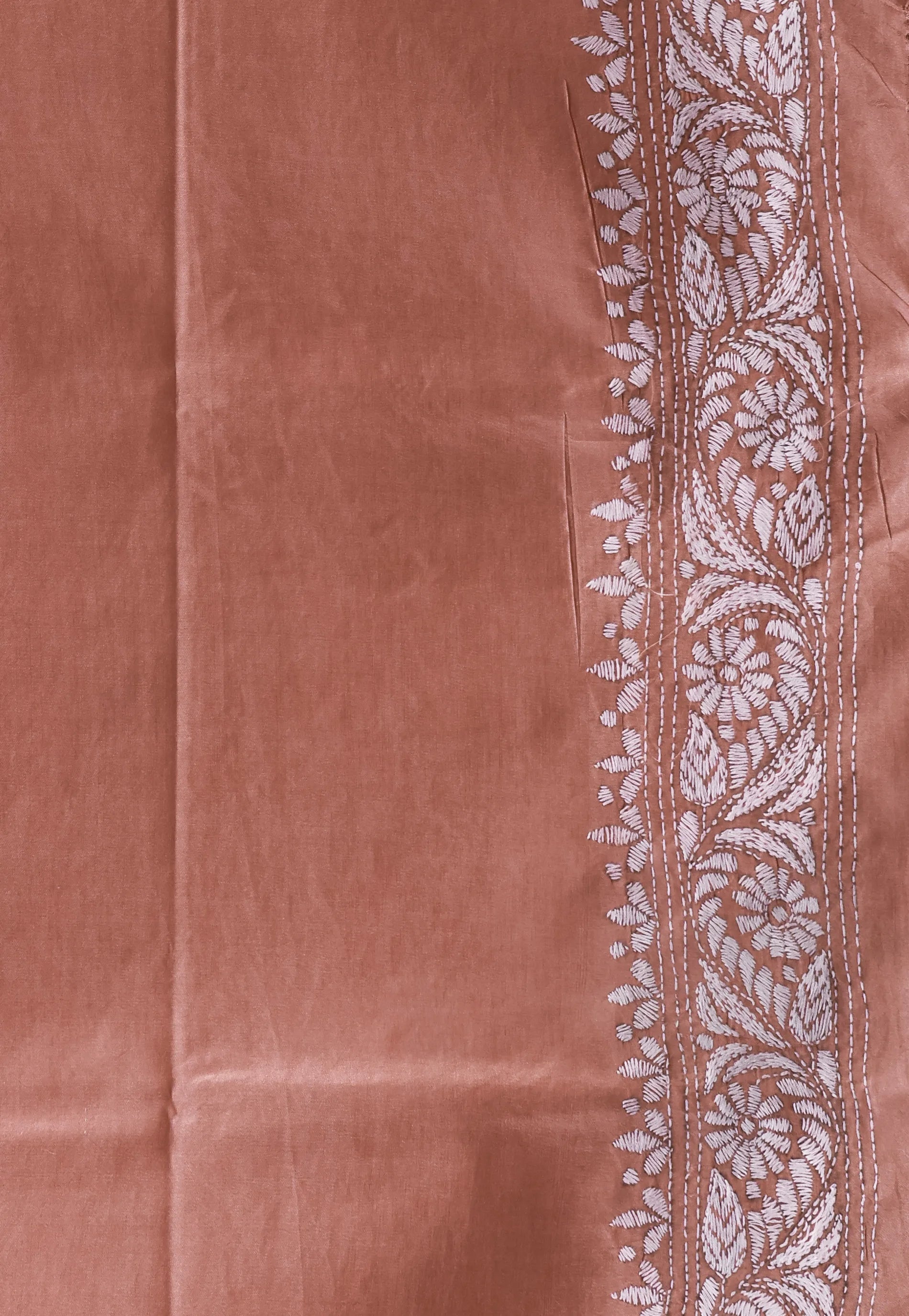 Peach Kantha Pure Silk Saree With Blouse Piece