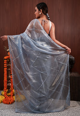 Grey Tissue with sequin Embroidery work Saree with Blouse Piece