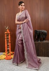 Mauve Tissue with Sequin Embroidery work Saree with Blouse Piece