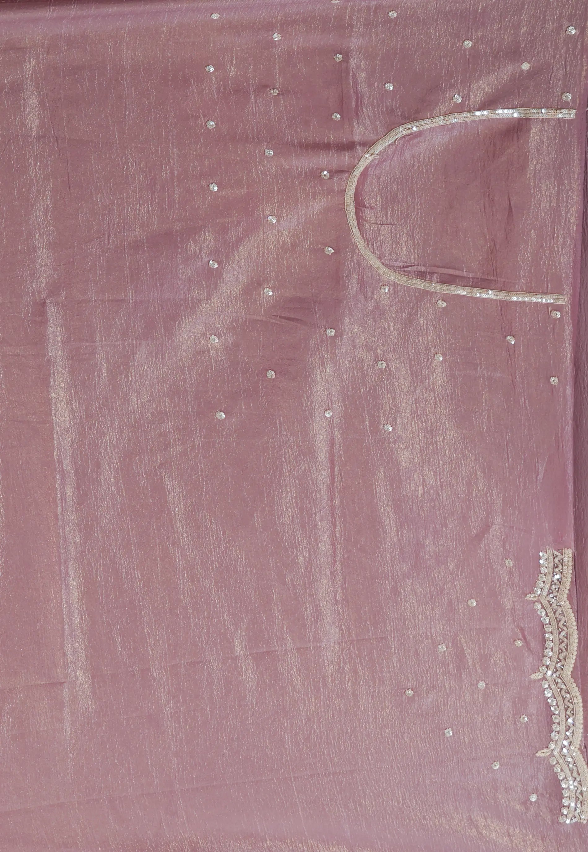Mauve Tissue with Sequin Embroidery work Saree with Blouse Piece