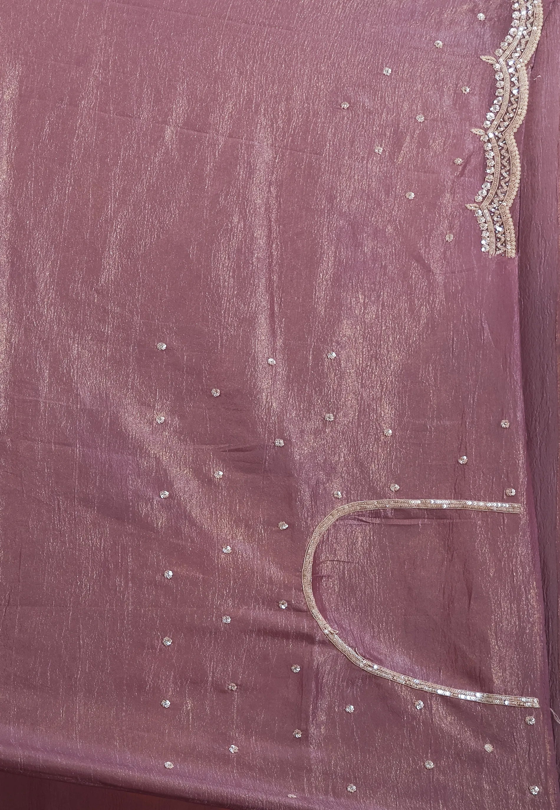 Mauve Tissue with Sequin Embroidery work Saree with Blouse Piece