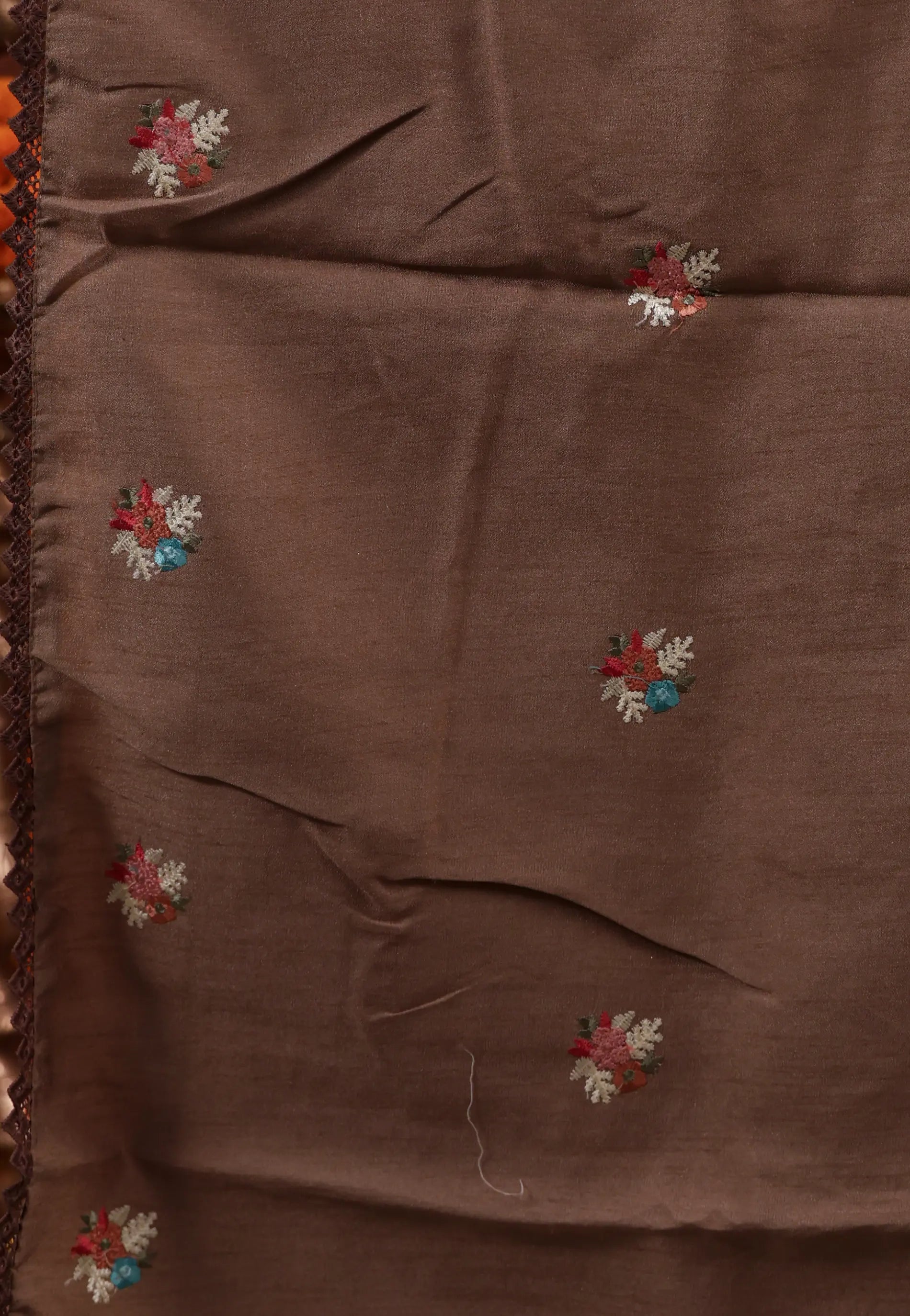 Brown Organza with Resham Embroidery work Saree with Blouse Piece