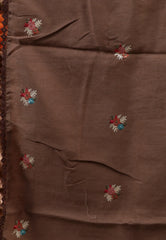 Brown Organza with Resham Embroidery work Saree with Blouse Piece