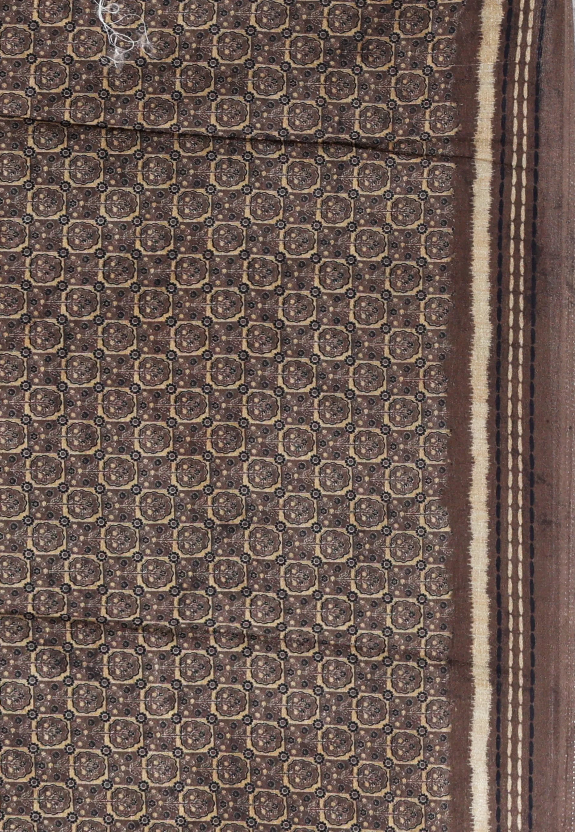 Brown Tussar Silk with Ajrakh Print saree with Blouse Piece