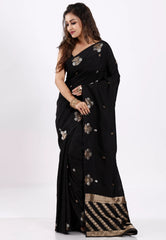 Black Katan Silk Saree With Blouse Piece