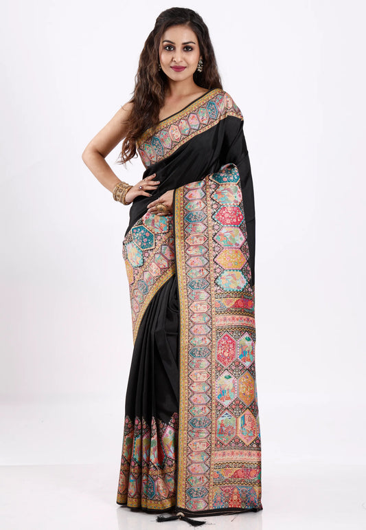 Black Kani Silk Saree With Blouse Piece