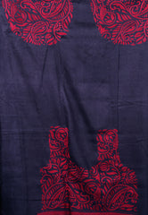 Grey with Black Border Tussar Pure Silk Kantha Saree With Blouse Piece