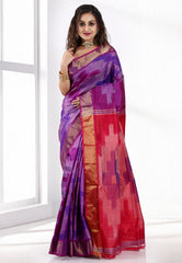 Purple Ikkat Pure Silk Saree With Blouse Piece