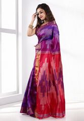 Purple Ikkat Pure Silk Saree With Blouse Piece