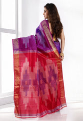 Purple Ikkat Pure Silk Saree With Blouse Piece