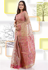 Beige Dhakai Jamdani Cotton Saree without Blouse Piece