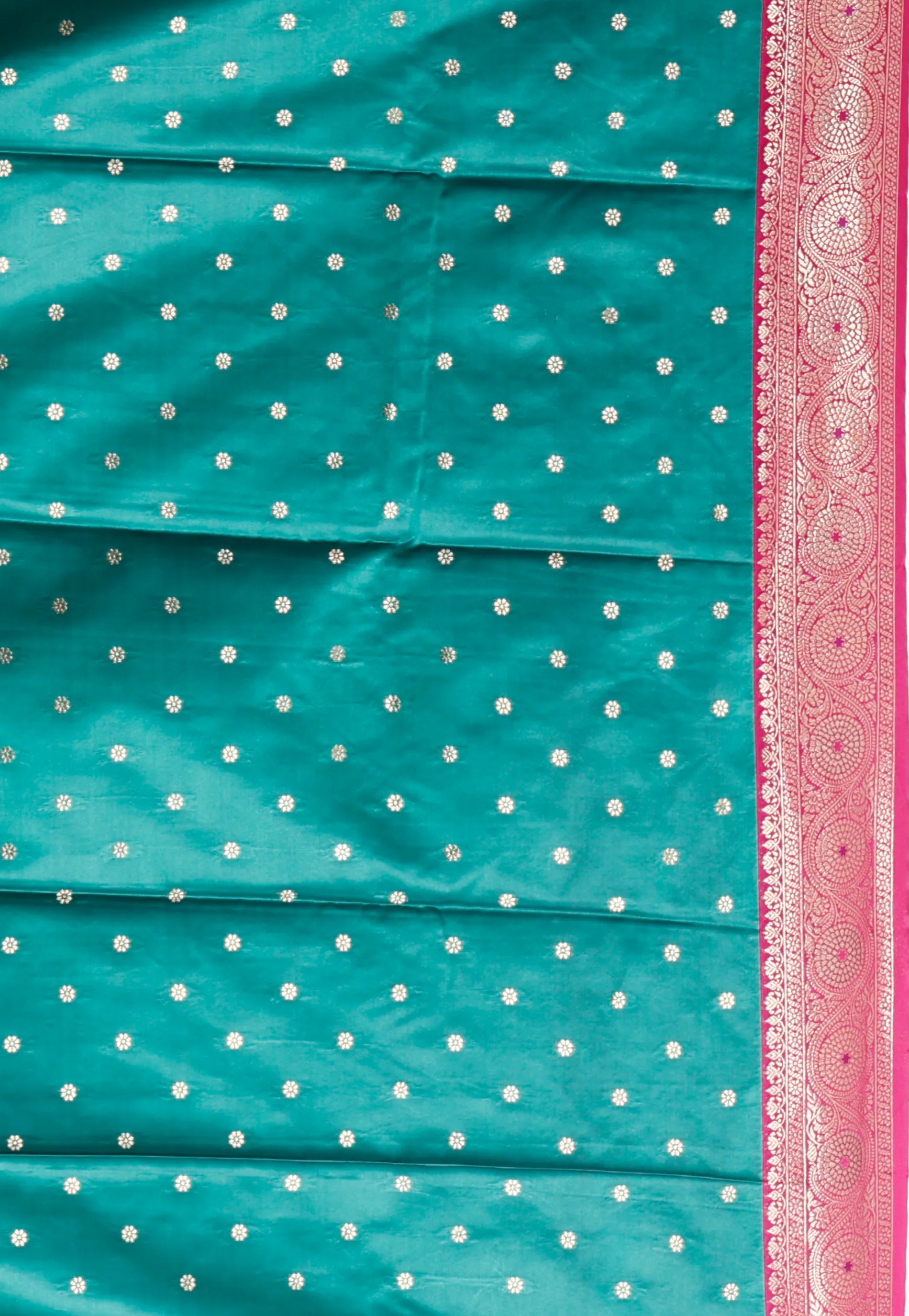 Rama Green with Rani Border Mashru Silk Saree with Blouse Piece