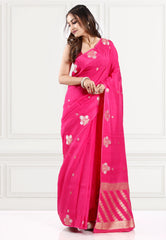 Rani Blue Katan Silk Saree With Blouse Piece