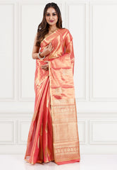 Pink Tissue Kanjivaram Silk Saree With Blouse Piece